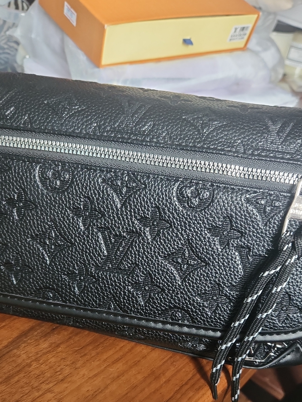 Fashion to Figure Black Embossed Crossbody Bag with Silver Zip